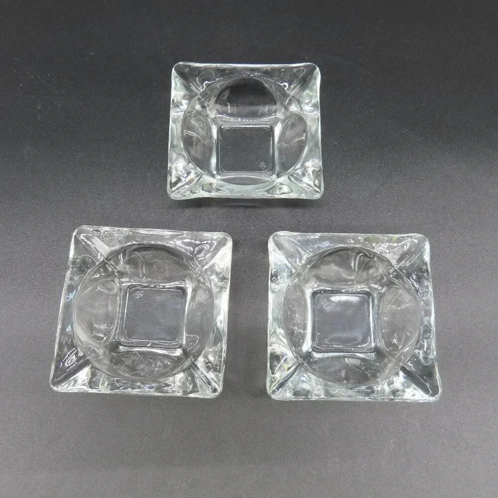 Anchor Hocking Small Glass Ashtrays Set of 3 Vintage MCM